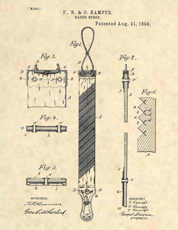 Barber Razor Strop Straight Razor Patent Art Print – Vintage Antique Folding 885