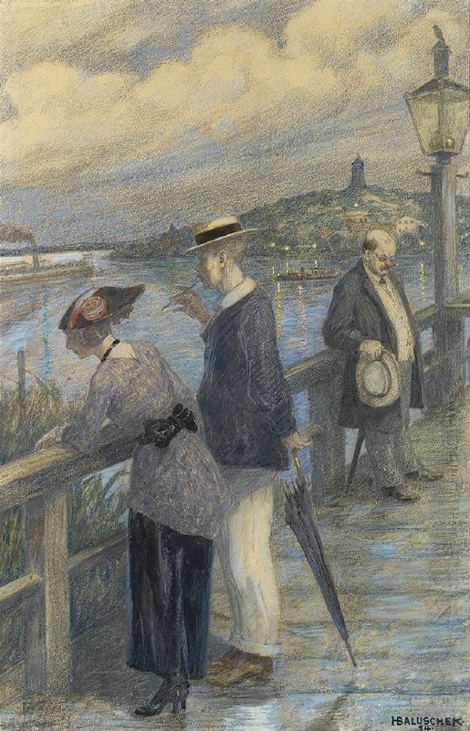 Hans Baluschek – Couple on the Bridge (1914) Signed – 17″ x 22″ Fine Art Print
