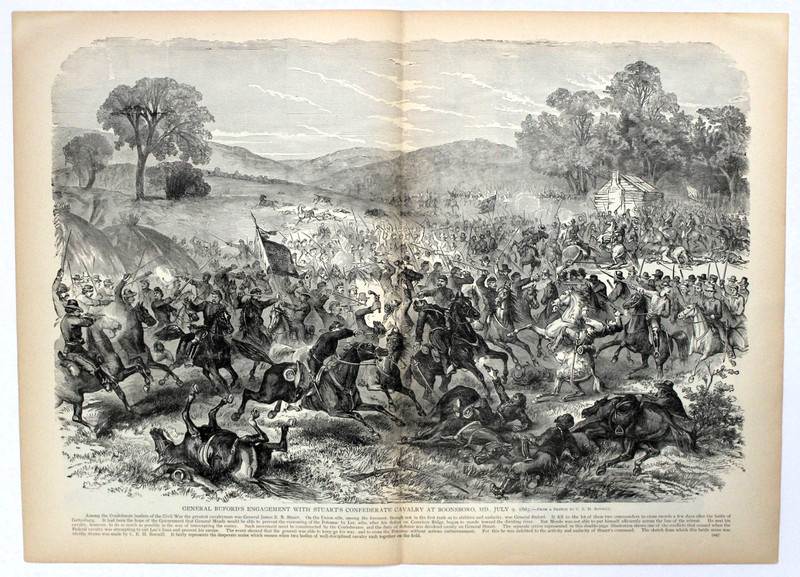 BOONSBORO, MD, BUFORD/STUART’S CONFEDERATE CAVALRY Antique Civil War print 1896