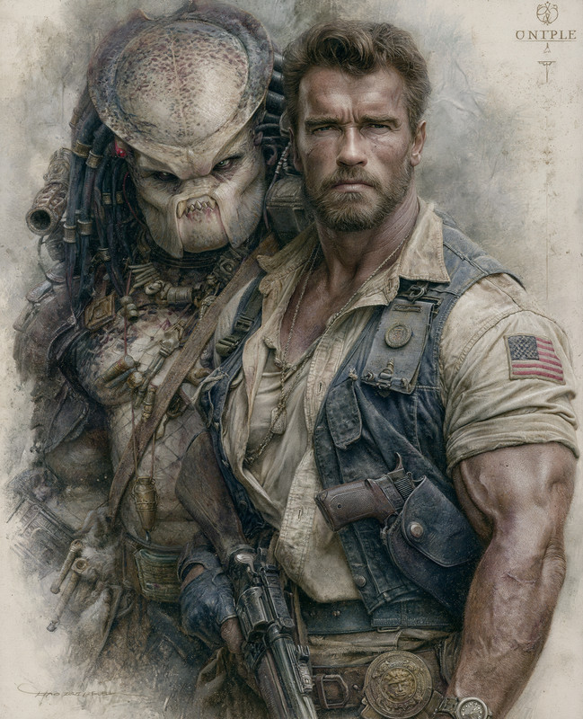 8×10 Muscular Soldier With Alien Hunter Art Print – 477444246