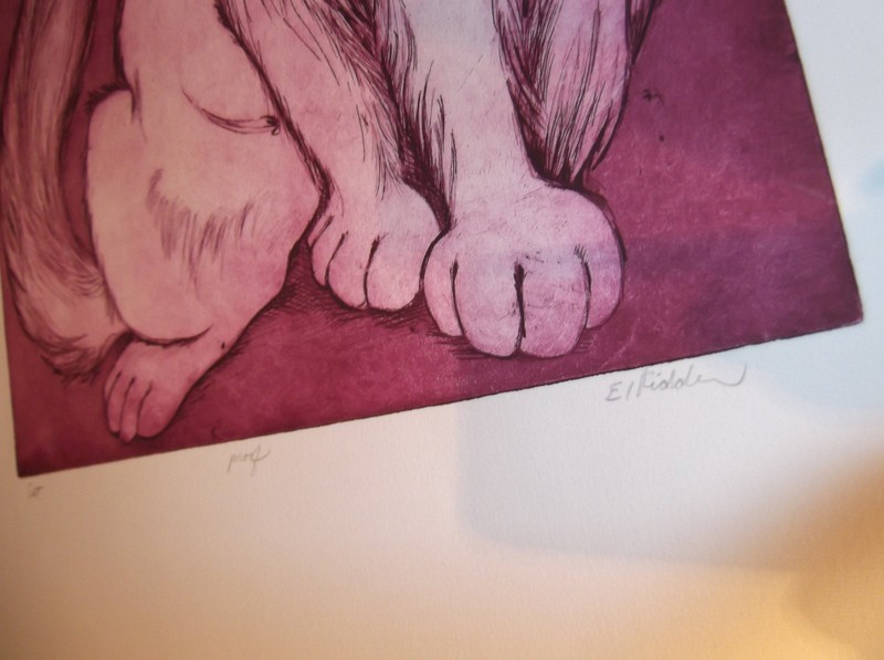 Vintage Cat Intaglio Etching Artist Proof Laramie Wyoming Artist E. Kidder gallery
