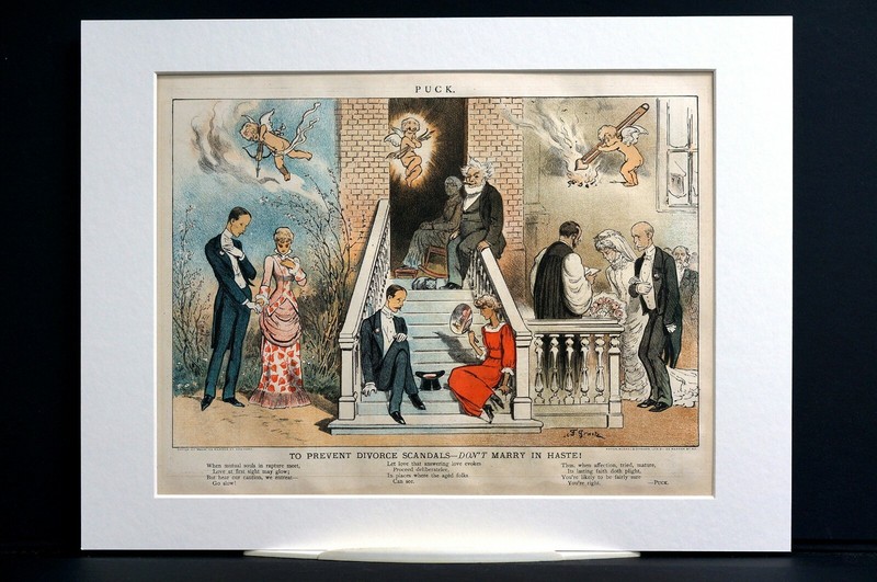 Love Marriage Romance Divorce 1883 DON'T MARRY in HASTE Lawyers Cupid Puck Print gallery