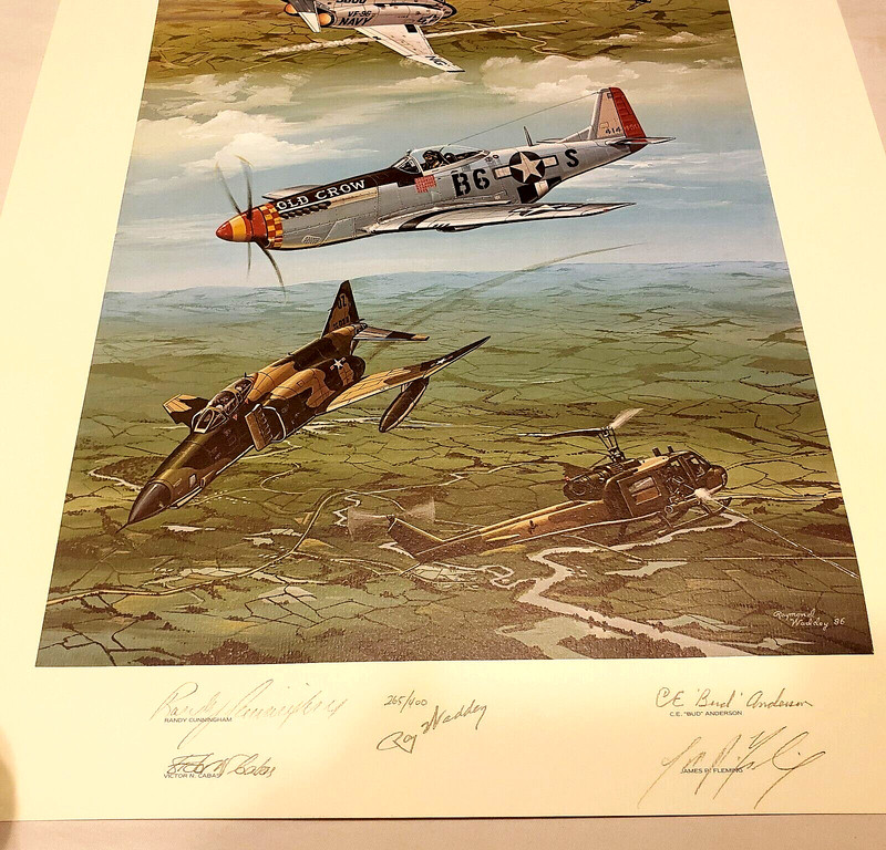 WAR PLANE PILOTS~ Waddey Signed ART PRINT Fleming RANDY CUNNINGHAM Bud Anderson+
