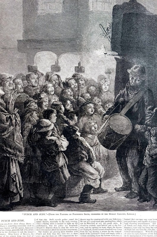 Punch and Judy PUPPET Show 1874 FREDERICK SMITH Matted Print w STORY