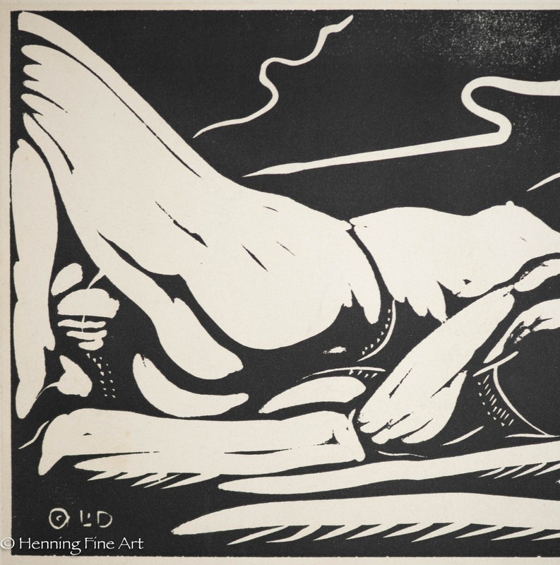 Beautiful Rare Leon Dolice Linocut Reclining Figure in Anguish, Signed & Fine gallery
