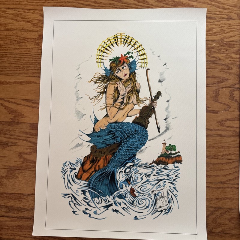 MERMAID Art Print – Hand Painted on Fine Art Paper 14 x 20 – Paper Size 16 X 22