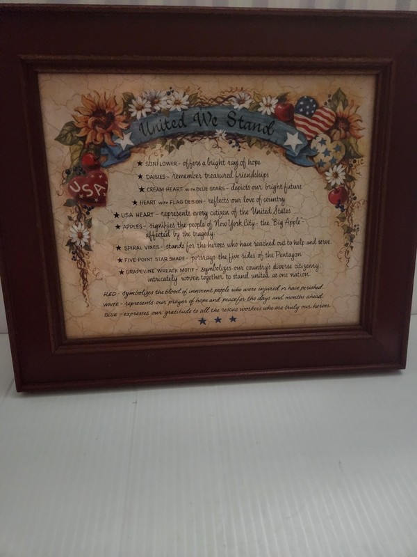United We Stand Framed Wall Hanging Home Interiors Patriotic Rustic Americana