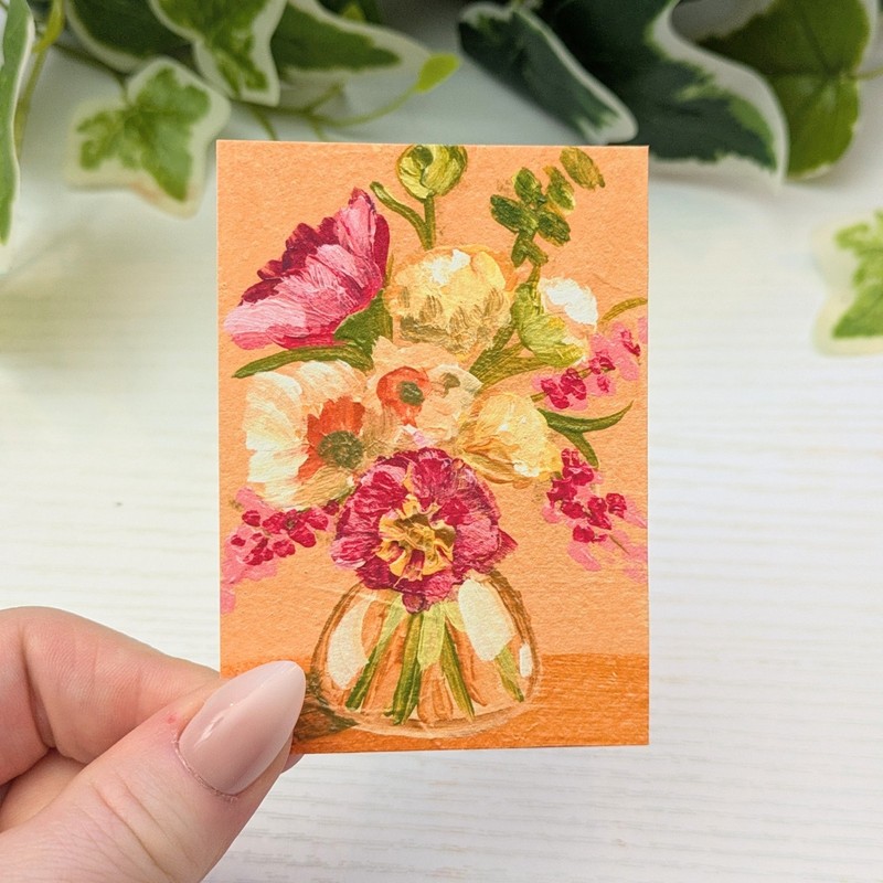 ACEO Print, Flowers Floral Impressionism Orange Bouquet 2.5 X 3.5 SaraAlexisArt