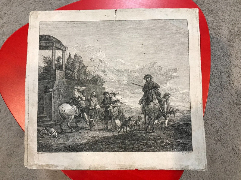 ORIGINAL DUTCH 1761 PRINT BY ROBBERT MUYS FROM PAINTING BY PHILIPS WOUWERMAN gallery