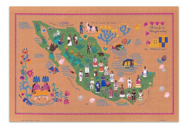 TRAJES REGIONALES DE MEXICO 1945 Vintage Pictorial Map -Unframed- Art Print