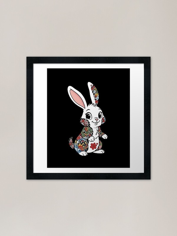 Cute Bunny rabbit Japanese bodysuit Framed Wall Art Poster Canvas Print Picture