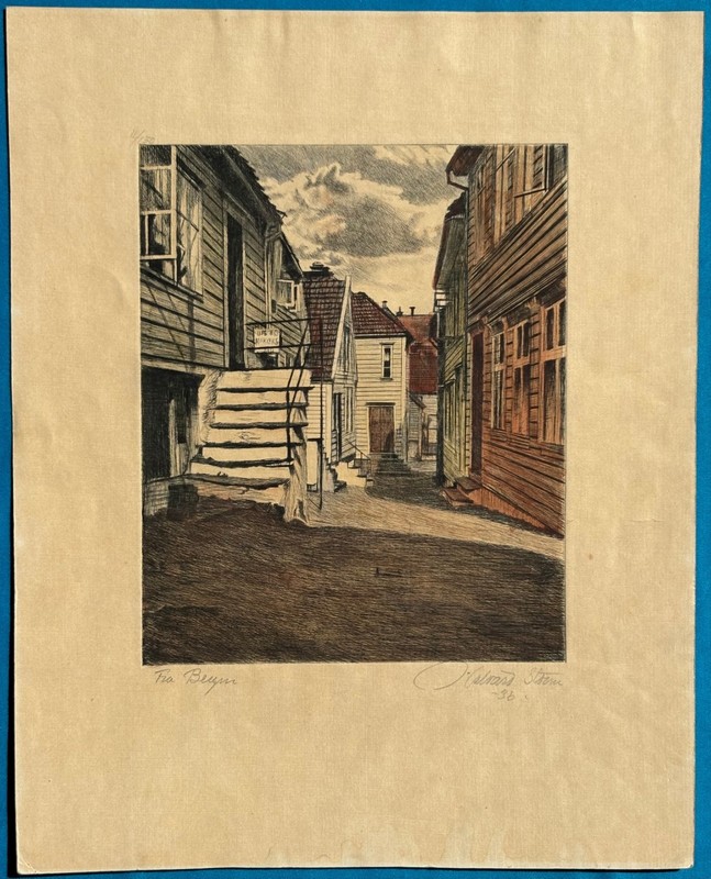 Halvard Storm Signed & Numbered «Fra Bergen» Color Etching 1936