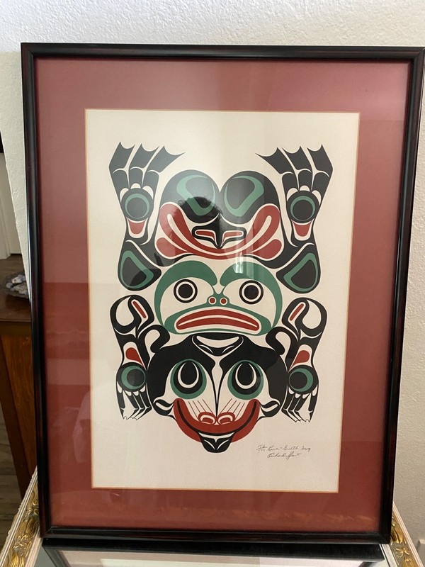 Framed Art Vintage “Kwa-Gulth Frog" artist Richard Hunt 152/170 Signed 26”x19