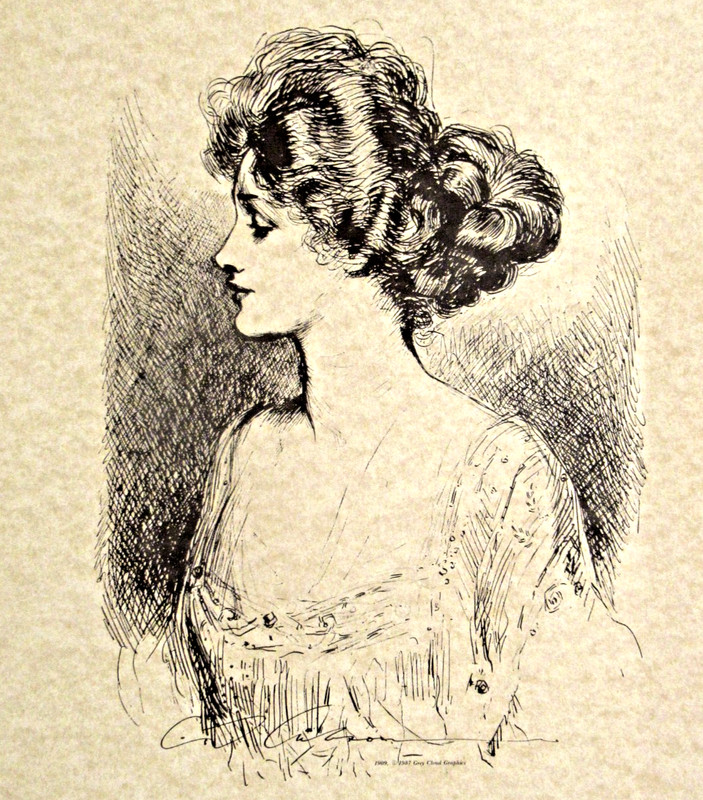 " H. R. H. " ~ (GIBSON GIRL) ~ ** 1909 PEN-AND-INK SKETCH - (11" X 14") ** gallery