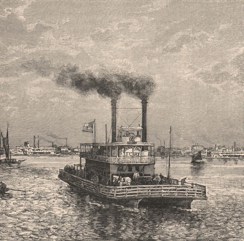 Steam Ferry on the Mississippi. Louisiana 1885 old antique print picture