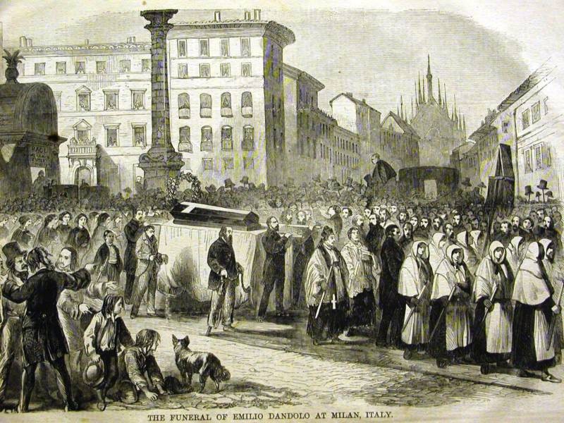 FUNERAL EMILO DANDOLO MILAN ITALY COFFIN 1859 Art Matted