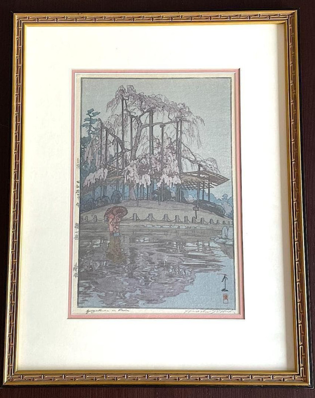 Hiroshi Yoshida Yoshino in Rain Woodblock Print Signed Shin Hanga