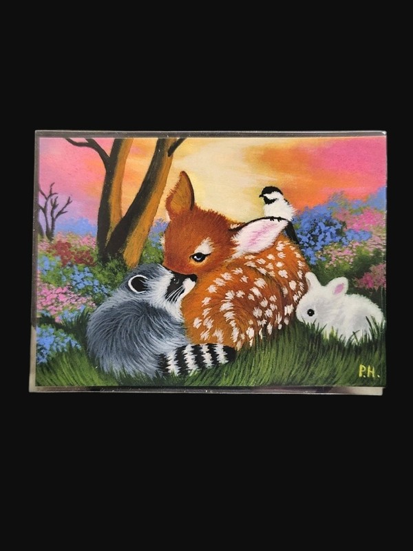 ACEO phyllis hartley O.E. Print racoons «cuddle buddies» 2016 signed