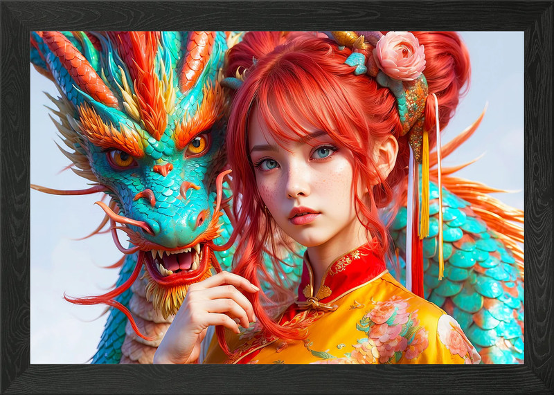 Dragons Harmony Framed Wall Art Poster Canvas Print Picture