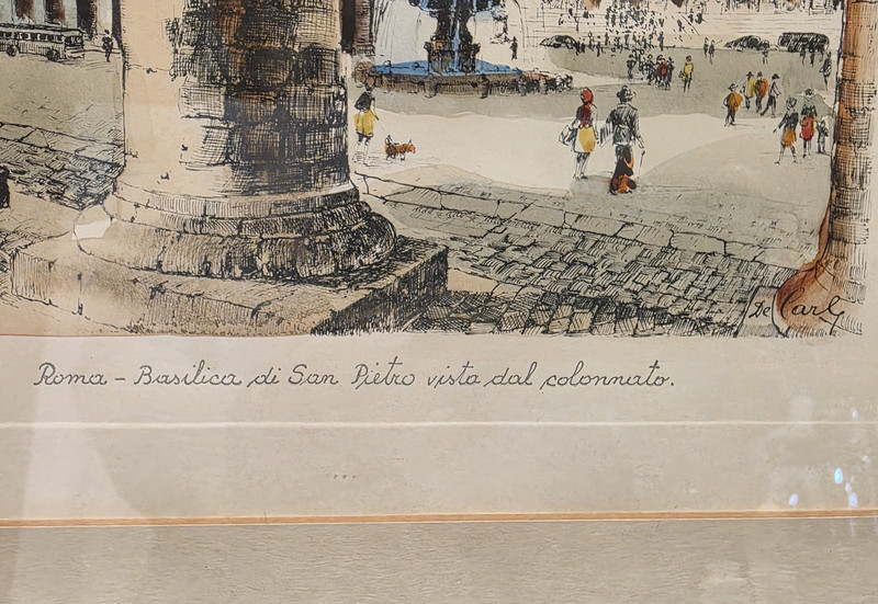 Vtg De Carly Etched Copper Ink Plate Roma Colored 3 Rome Locations Framed gallery