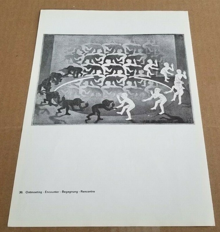 ENCOUNTER (Humanoid Figures 1944) by M C Escher Tessellation OP Art Print