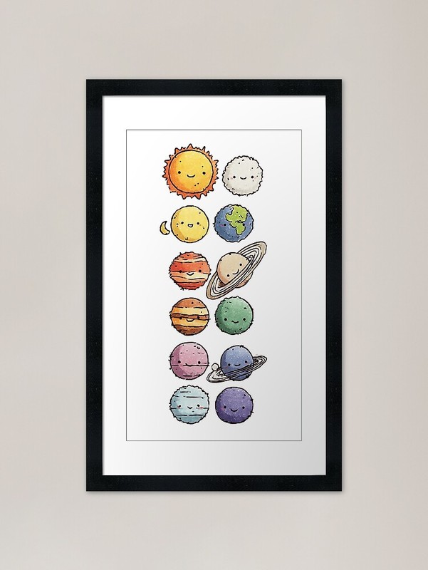 Kids Solar System Planets Line Illu Framed Wall Art Poster Canvas Print Picture