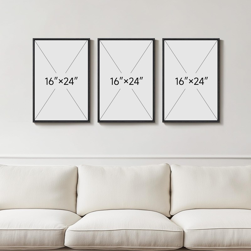 Framed Abstract Landscape Wall Art, 3 Piece Blue Watercolor Canvas Prints Pai... gallery