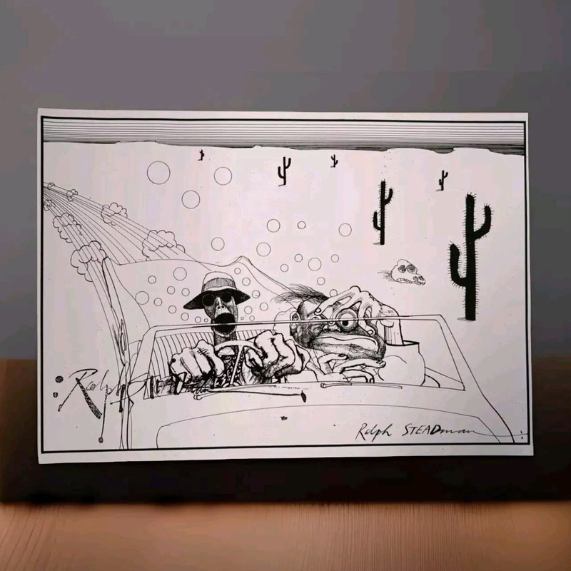 Ralph Steadman signed Ink Fear and Loathing in Las Vegas CA 1990’S 12″ X 9″