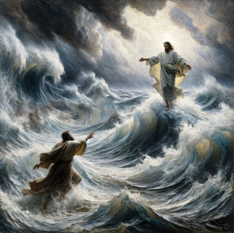 JESUS WALKING ON WATER Saving PETER in the water Premium PRINT God saving piter