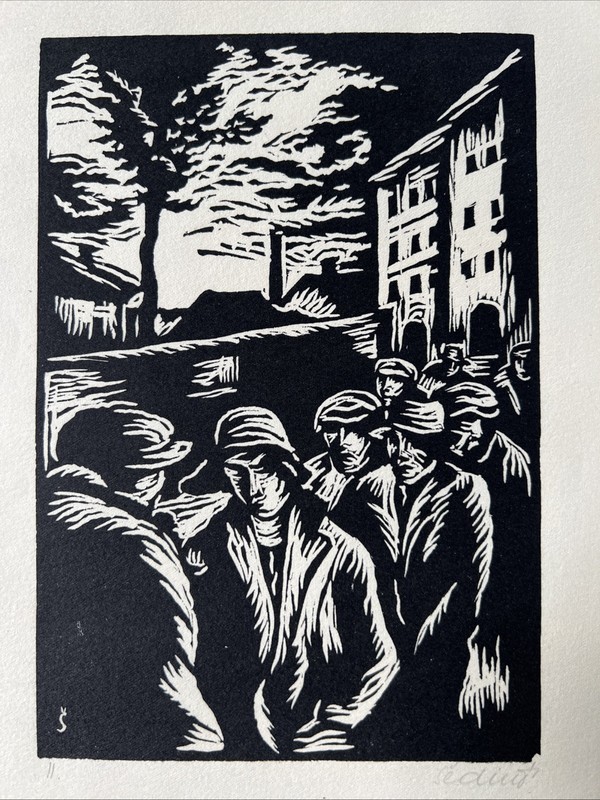 Jaro Sedivy, Czech 1931 Art Deco Singed Linocut "Bezejmenna" Expressionist