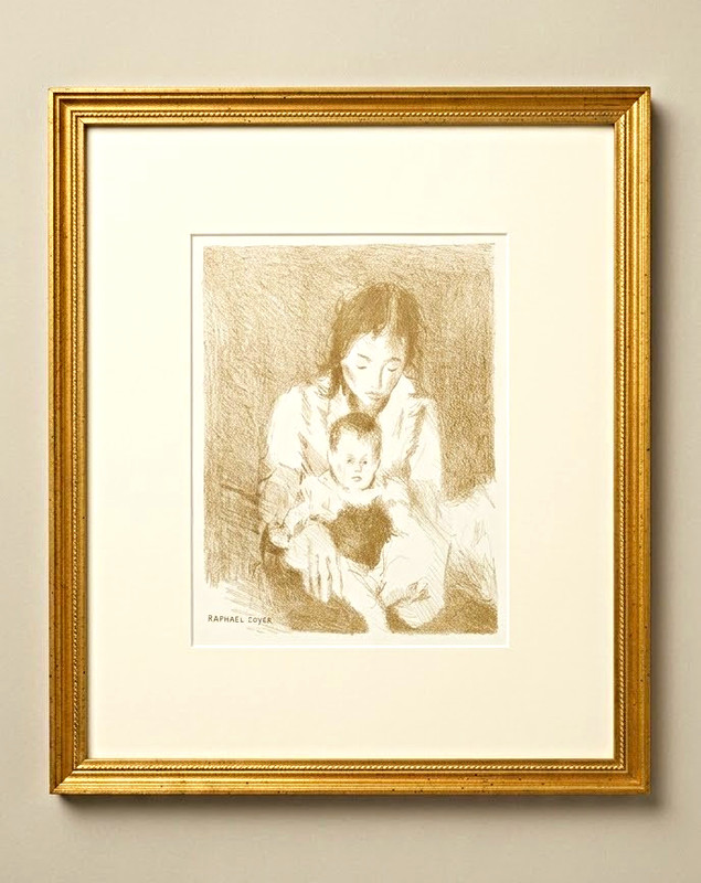 Raphael Soyer Signed Print «Bad Mask on S.» Mother & Baby Matted Framed