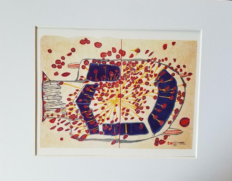 Hundertwasser «Automobil With Red Raindrops» Matted Offset Lithograph 1986