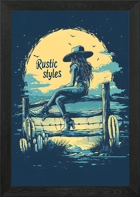 Cowgirl Silhouette Framed Wall Art Poster Canvas Print Picture