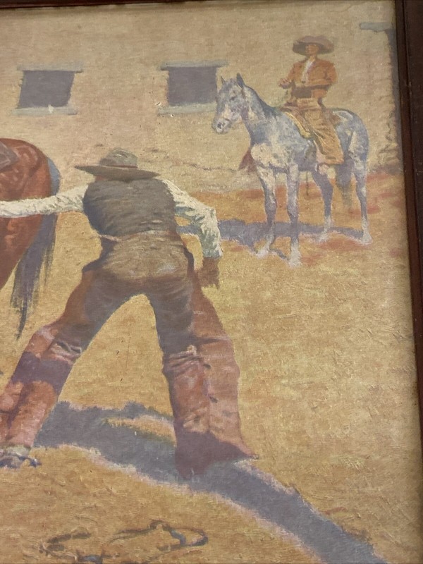 1st Edition, Remington 'His First Lesson' Original 1908 Chromo Lithograph Cowboy gallery