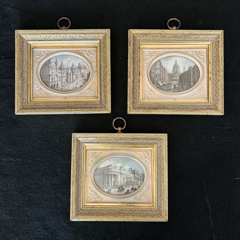 Set Of 3 Sungott Art Prints Of London In Gilt Frames 6 5/8” X 7 3/8” Each