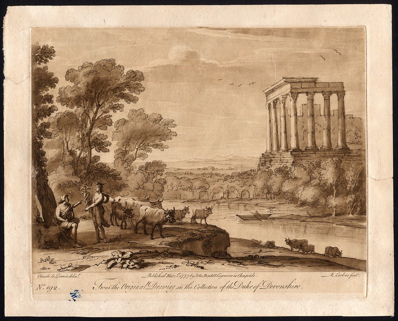 Antique Master Print-HERMES-RUIN-SHEPHERD-Earlom-Le Lorrain-ca. 1780