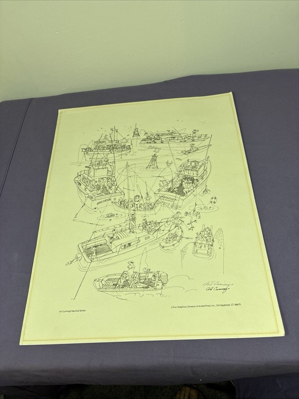 Vintage Signed Art Cummings Nautical Series Print 16 X 20” Humorous Boating