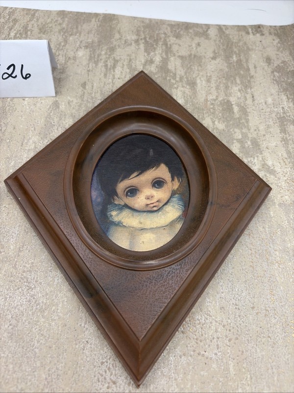 Vintage 60’s Ozz Franca Big Eyes Boy And Girl Prints In Plastic Frame Rare gallery