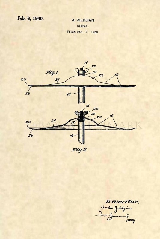 Official Zildjian Cymbal US Patent Art Print- Vintage Drums Antique Original 220