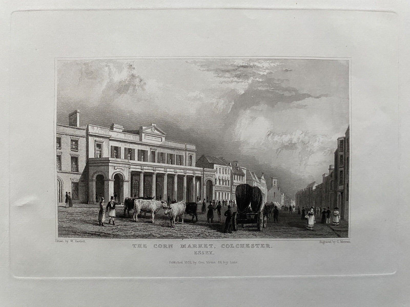 1831 Antique Print; The Old Corn Market Colchester, Essex after W.H. Bartlett