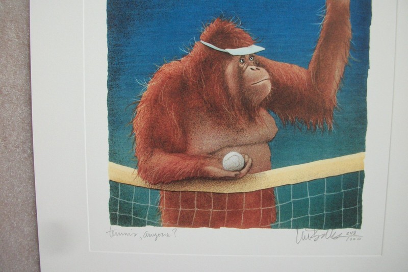 Will Bullas LE Print "tennis, anyone..? No. 248/1000 Ape Playing Tennis Print gallery