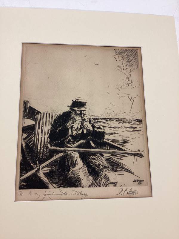 Dwight Case Sturges Etching "The Lobster Fisherman" 1930 Mass. Artist gallery