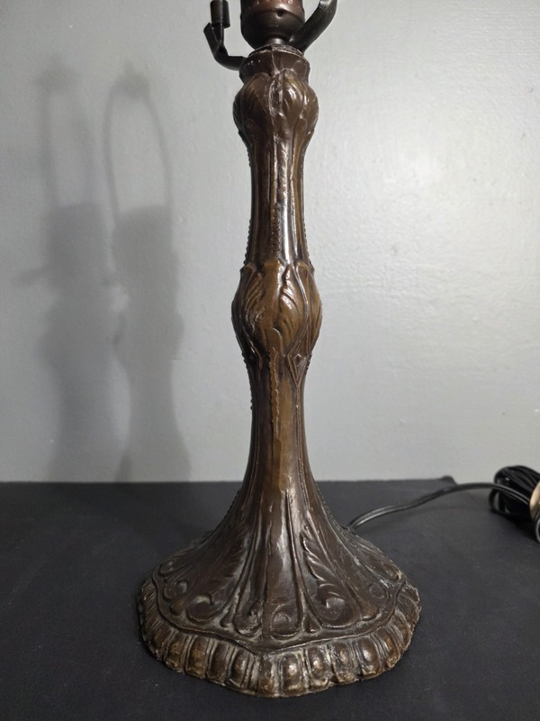 Antiques, Art Deco Fleur de Lis Table, Bronze Lamp Base with Patina