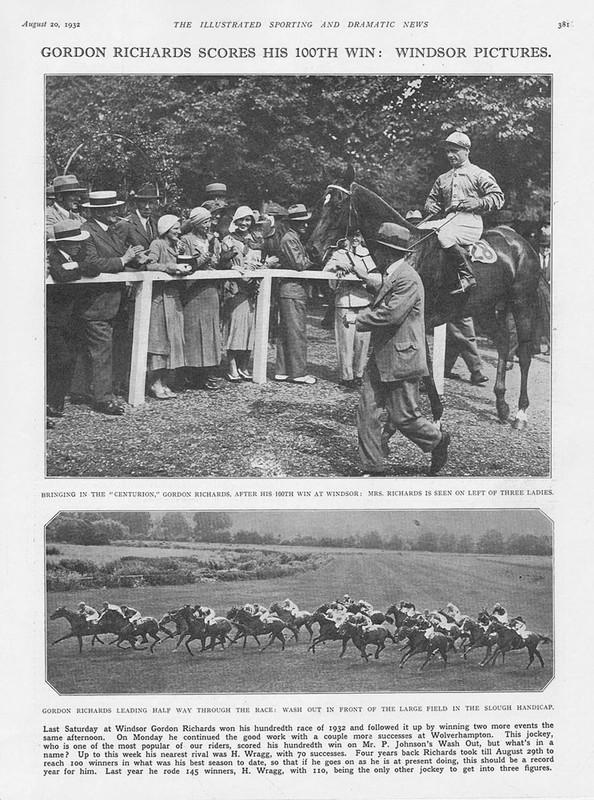 HORSE RACING Gordon Richards 100th Win at Windsor – Vintage Print 1932