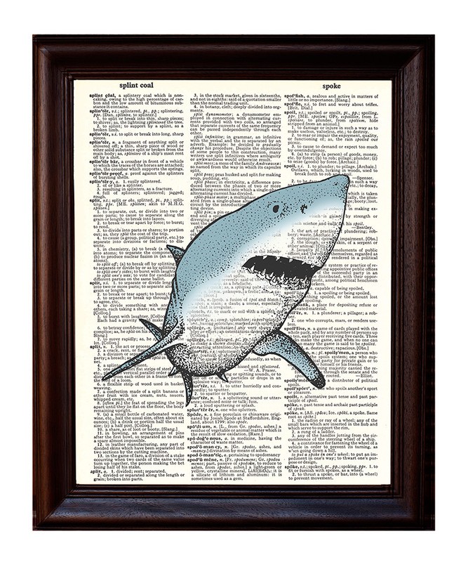 Great White Shark – Dictionary Art Print Printed On Authentic Vintage Dictionary