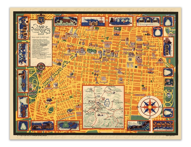 MAP OF MEXICO CITY AND VALLEY 1935 Vintage Pictorial Map -Unframed- Art Print