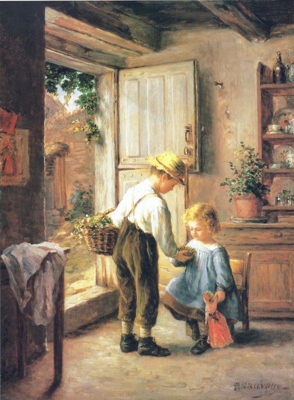 Philippe Francois Sauvage A Cosy Kitchen Scene 12 x 16 in