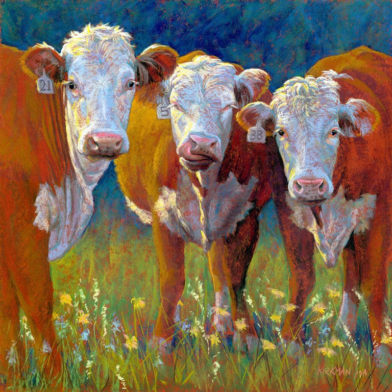 The Aunts by Rita Kirkman Art Print Nature Cow Cattle Farm Poster 22×22