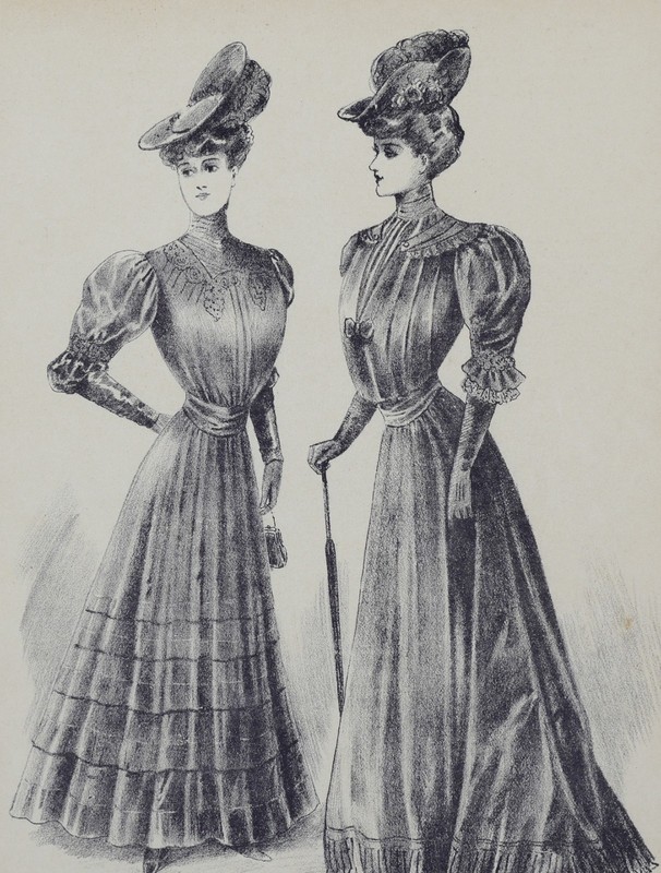 1906 Journal des Demoiselles Fashion Plate Walking Dress Cane Purse Feather Hat