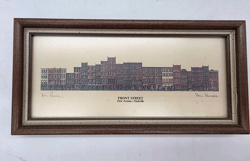 PHIL PONDER Framed PRINT Front Street NASHVILLE TENNESSEE 9.25″ X 4.5″ Wall Art